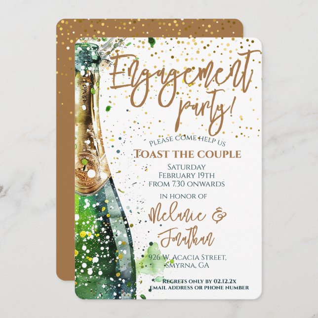 Begegnungsparty Toast der Couple-Bubbly-Flasche Einladung (Vorne/Hinten)