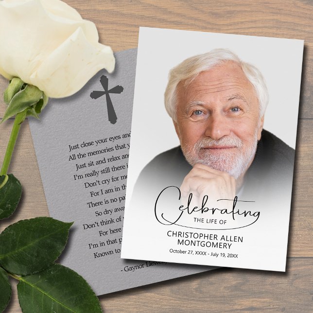 Begehung des Fotos Lebensgebet Visitenkarte (Celebration of Life photo prayer card printed on Premium Grey paper)