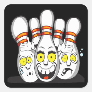 Begeisterte Bowling Pins, Schwarz Quadratischer Aufkleber