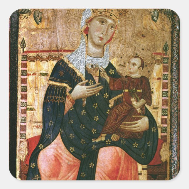 Begeisterte Madonna und Kind, c.1260 Quadratischer Aufkleber (Vorderseite)