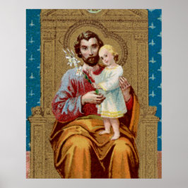 Begeisterter St. Joseph mit Kleinkind-Christkind Poster