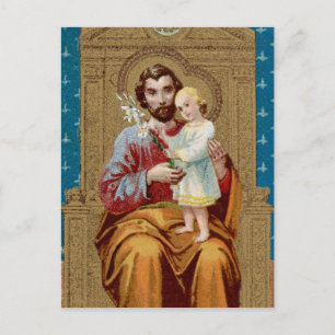 Begeisterter St. Joseph mit Kleinkind-Christkind Postkarte