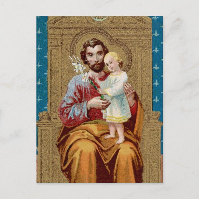 Begeisterter St. Joseph mit Kleinkind-Christkind Postkarte (Vorderseite)