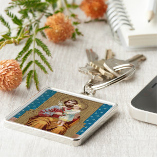 Begeisterter St. Joseph mit Kleinkind-Christkind Schlüsselanhänger