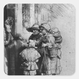 Beggars an der Tür eines Hauses, 1648 Quadratischer Aufkleber