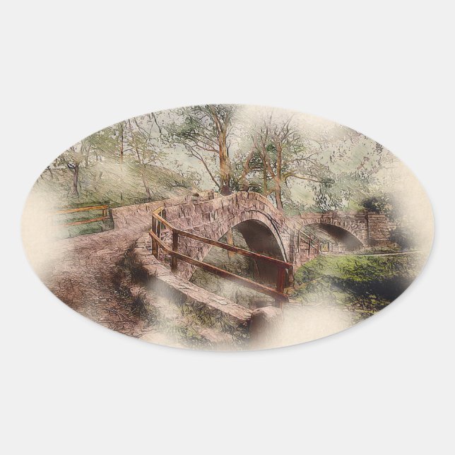 Beggars Bridge, Glaisdale - Watercolour Art Ovaler Aufkleber (Vorderseite)