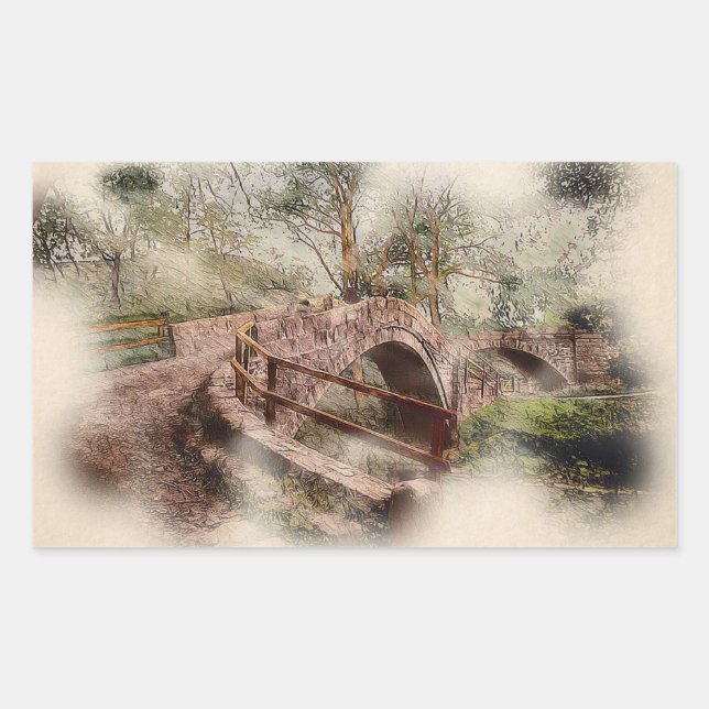 Beggars Bridge, Glaisdale - Watercolour Art Rechteckiger Aufkleber (Vorderseite)