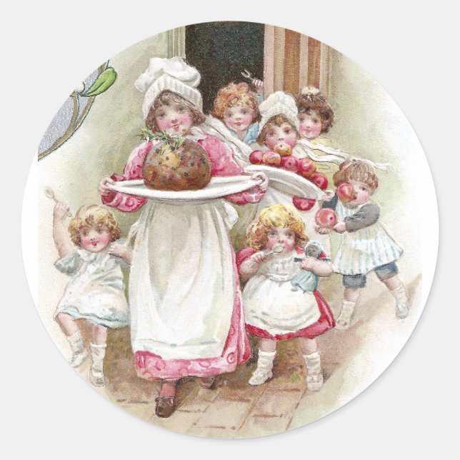 Begierig auf Plum Pudding Vintage Weihnachten Runder Aufkleber (Vorderseite)