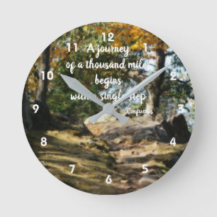 Begin Inspirational Quote Woodland Path  Runde Wanduhr