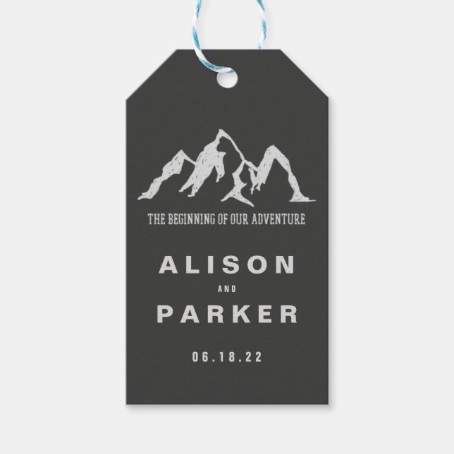 Beginn unserer Abenteuerhochzeit Geschenkanhänger (Vorderseite)