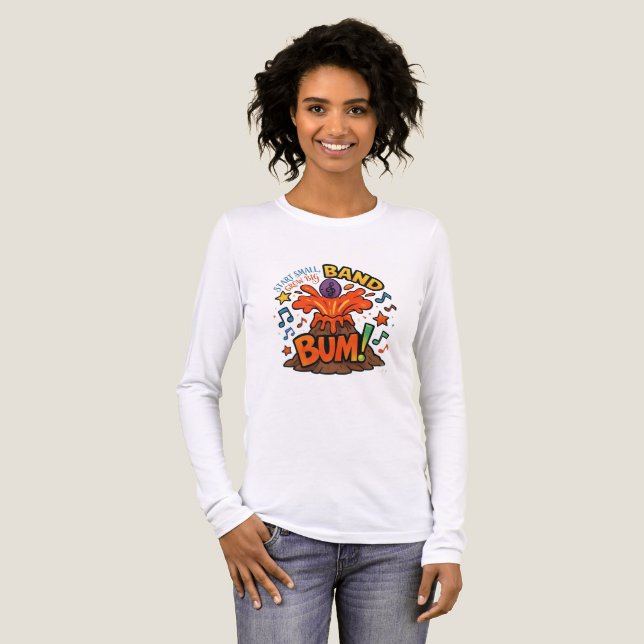 Beginne klein, wachse groß Band Vulkan Weiß Langar Tri-Blend Shirt (Vorderseite voll)