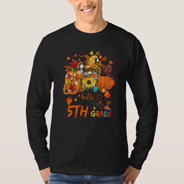 Beginning Of Autumn Fall Teacher Sunflower Hello 5 T-Shirt (Vorderseite)