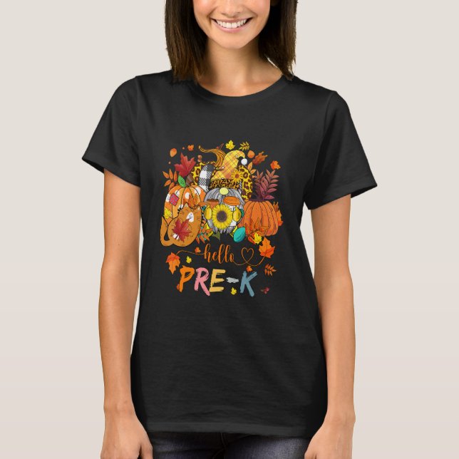 Beginning Of Autumn Fall Teacher Sunflower Hello P T-Shirt (Vorderseite)