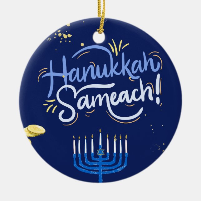 Begleiten Sie uns zu einer fröhlichen Hanukkah-Fei Keramik Ornament (Vorne)