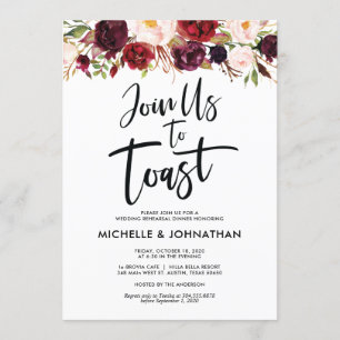 Begleiten Sie uns zu Toast, Hochzeit Probe Dinner  Einladung
