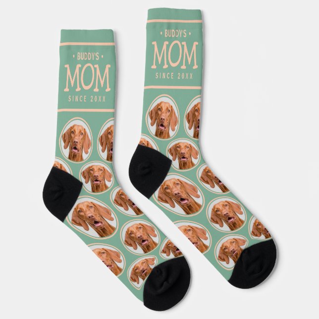 Begleiter Mama Geschenk Hund Katze Foto Muster Grü Socken (Rechts)
