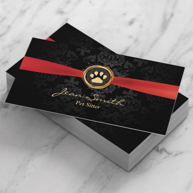 Begleiter sitzend Eleganter Red Ribbon Gold Paw Da Visitenkarte (Von Creator hochgeladen)