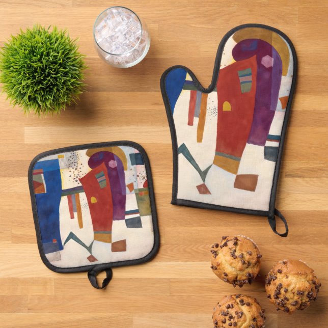 Begleiteter Kontrast, Kandinsky  Ofenhandschuh & Topflappen-Set (Oben Unten)