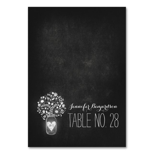 Begleitkarten Platzkarten Chalkboard Mason Glas Tischnummer (Vorderseite)