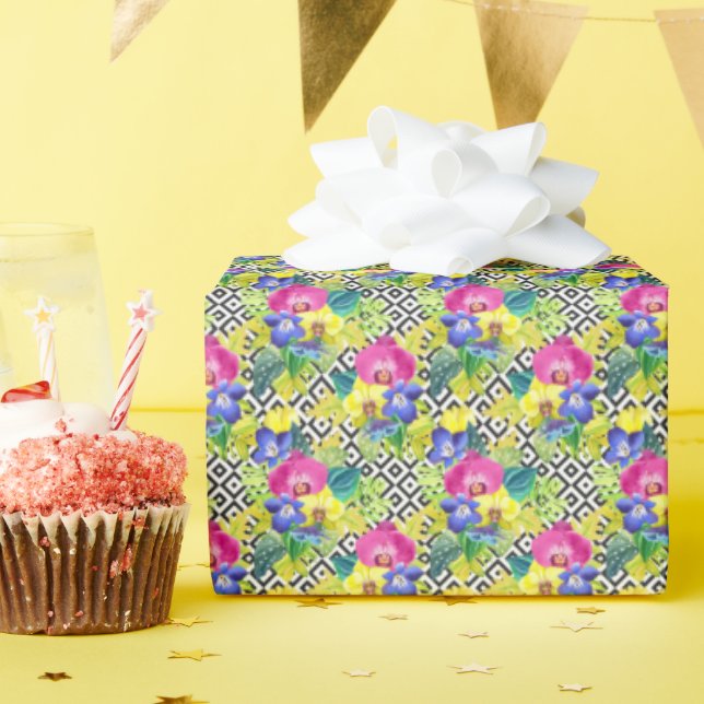 Begonia-Orchidee und Palme-Blätter Geschenkpapier (Geburtstagsparty)