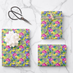 Begonia-Orchidee und Palme-Blätter Geschenkpapier Set