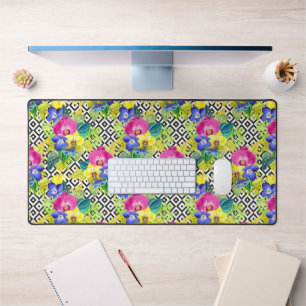 Begonia-Orchidee und Palme-Blätter Schreibtischunterlage