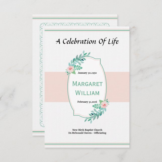 Begräbnis- Programm-Karte Einladung (Vorne/Hinten)