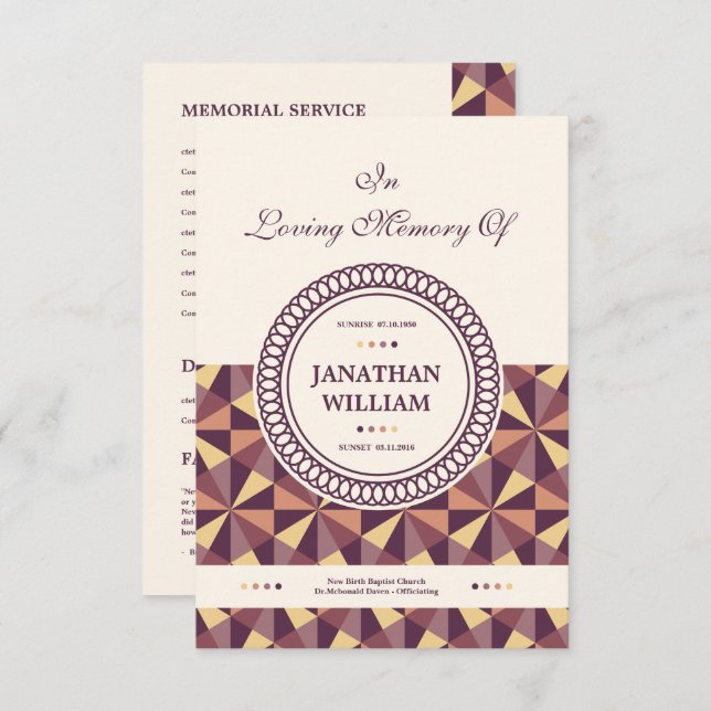 Begräbnis- Programm-Schablone Einladung (Vorne/Hinten)