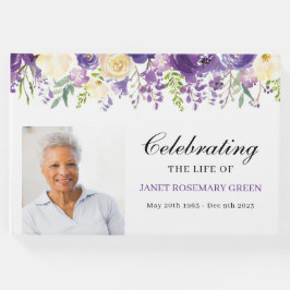 Begräbnisgastbuch mit Lila und cremefarbenen Blume Gästebuch