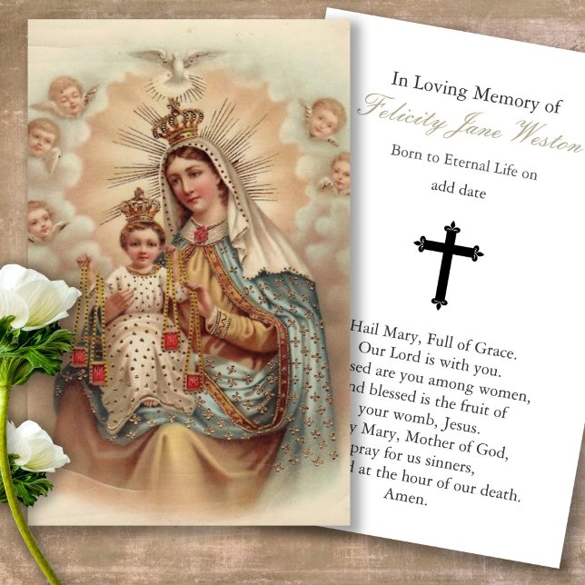 Begräbniskarten für Trauerloss Mary Memorial Gebet (catholic, religious, celebration of life, in loving memory of, prayer cards for bereavement)