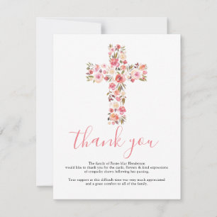 Begräbniskreuz Danke   Rosa Floral Mitteilungskarte