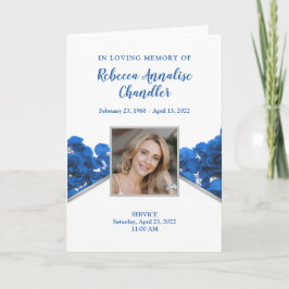 Begräbnisprogramm für Blaue Rose | Memorial Dankeskarte