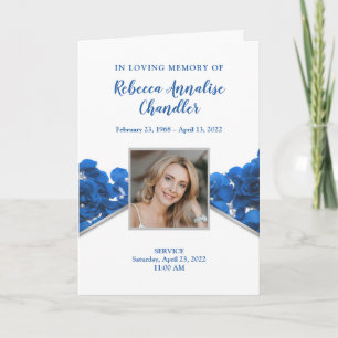 Begräbnisprogramm für Blaue Rose Memorial Dankeskarte