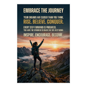 Begrüße Die Reise Motivierender Bergsonnenaufgang Poster