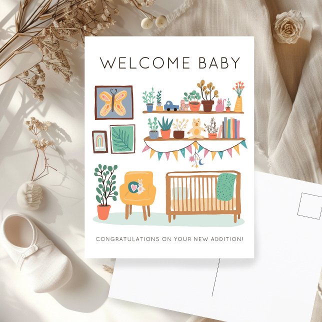 BEGRÜSSEN BABY Cute Nursery Gender Neutral Congrat Postkarte (WELCOME BABY Cute Nursery Gender Neutral Congratulations New Baby Postcard
)