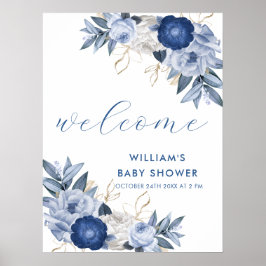 Begrüßen Sie das Schild Blue White Floral Baby Dus
