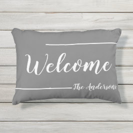 Begrüßen Sie den Namen des grauen und weißen Skrip Kissen Für Draußen