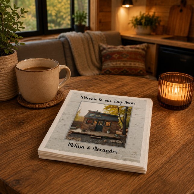 Begrüßen Sie Ihre Gäste mit einer Willkommensfeier Serviette (Make your own welcome Tiny home housewarming party Napkins. For Tiny Home owners.)