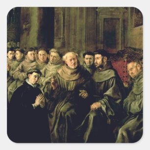 Begrüßen von St Bonaventure in den Franziskaner Quadratischer Aufkleber