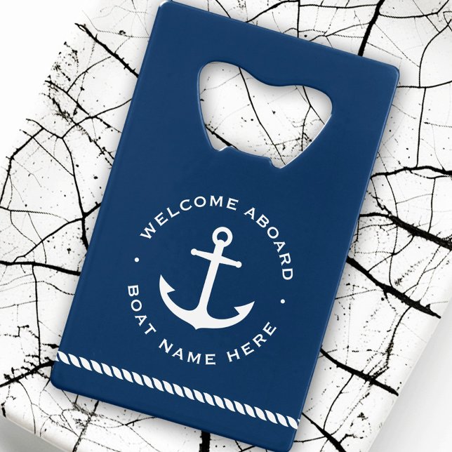 Begrüßung an Bord Ankerseil dunkelblau Geldbeutel Flaschenöffner (Welcome aboard boat name anchor rope dark blue credit card bottle opener)