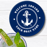 Begrüßung an Bord Schiffname Anchor Rope Navy Unte Untersetzer Set<br><div class="desc">Ein Set zum Thema nautische Untersetzer mit Begrüßung an Bord und Ihrem personalisierten Bootsnamen oder anderen gewünschten Text. Enthält einen speziell entworfenen Bootanker und Seil. Kommt in Weiß auf marineblau oder ändert einfach die Grundfarbe an Ihre aktuelle Dekoration.</div>