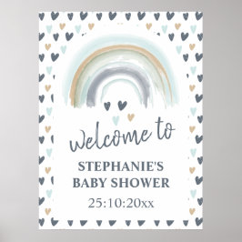 Begrüßung Baby Dusche Blue Boho Regenbogen Poster