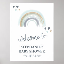 Begrüßung Baby Dusche Blue Boho Regenbogen Poster