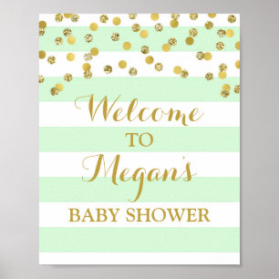 Begrüßung Baby Duschgel Minze Streifen Gold Confet Poster