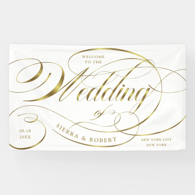 Begrüßung Begrüßung Elegantes, Gold kurvtes Script Banner (Horizontal)