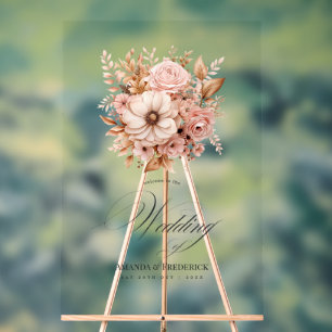 Begrüßung bei einer Hochzeit in Rosa und Gold Acrylschild