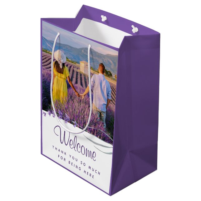 Begrüßung Danke, dass Sie ein Geschenk Tasche Mittlere Geschenktüte (Rückseite Schrägansicht)