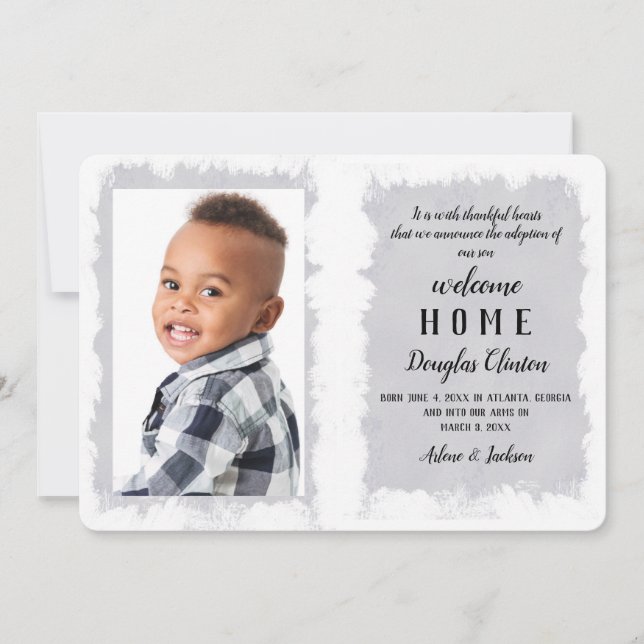 Begrüßung der Adoption von Zuhause Foto Einladung (Vorderseite)
