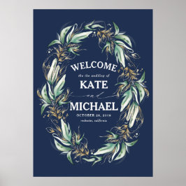 Begrüßung der Blauen Hochzeit von Greenery Navy mi Poster
