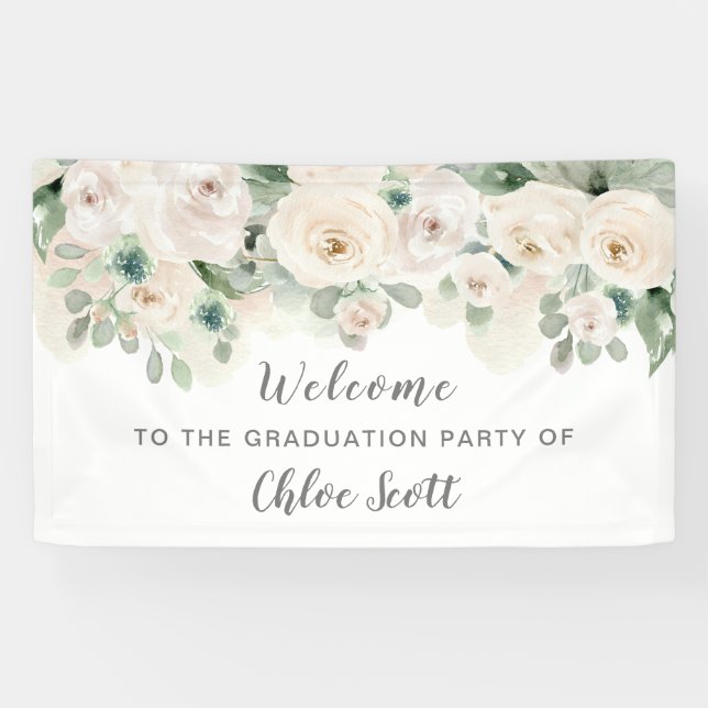 Begrüßung der Blumen-Graduierungsparty in Rosa Banner (Horizontal)